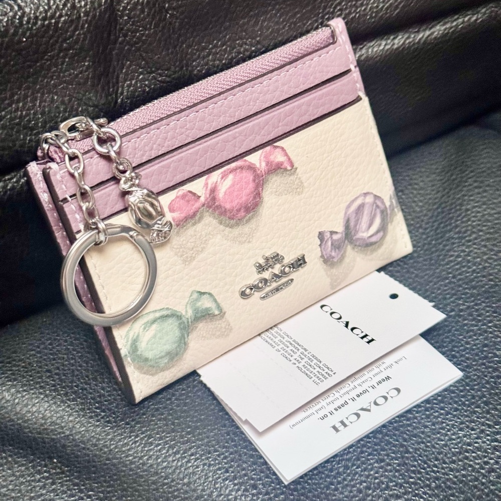 COACH Mini Skinny Id Case With Candy Print & Charm Refined Pebble Leather CDF93 - Picture 3 of 14